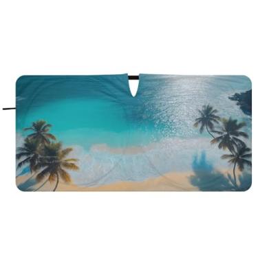 Imagem de Blueangle Pára-brisas de praia tropical - 149.9 cm x 76.2 cm dobrável carro janela frontal bloqueios raios UV viseira de sol (935)