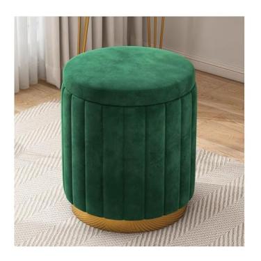 Imagem de HGTRH Banqueta de veludo com armazenamento, otomano redondo com estofado, pequeno lugar para quarto, sala de estar, descanso para os pés, quarto, banco de maquiagem, verde