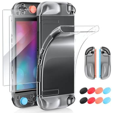 Imagem de MENEEA Capa de TPU para Nintendo Switch 2 (2025), capa protetora macia e transparente 3 em 1 com 2 protetores de tela, 8 alças de polegar para Switch 2 e Joycon 2, kit de acessórios de proteção contra