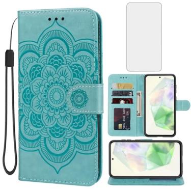 Imagem de Bohefo Capa para Galaxy A56 5G Capa/Galaxy M56 Capa carteira com protetor de tela de vidro temperado, suporte para cartão de crédito Mandala de couro para Samsung Galaxy A56 5G verde