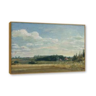 Imagem de Moldura de teca. Arte em tela romantismo estilo constable (paisagem 38), pintura de paisagem inglesa emoldurada, decoração de parede elegante para sala de estar escritório. 50 x 70 cm - 19,6 x 27,5