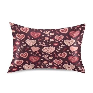 Imagem de SEHANY Capas de almofada de seda para cabelo e pele para o Dia dos Namorados, capas de almofada de cetim respiráveis macias e refrescantes com fecho de envelope, tamanho king (50,8 x 76,2 cm)