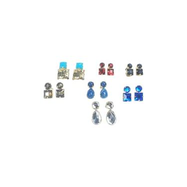 Imagem de Brincos Coloridos Pedrarias Kit 7 Pares cores Variadas