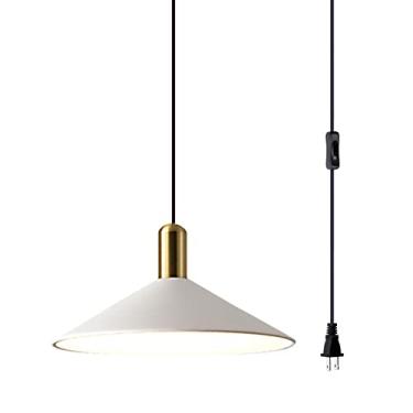 Imagem de Luminária pendente industrial estilo celeiro, branca, ajustável, com cabo de 4,5 metros e interruptor liga/desliga, ideal para cozinha, ilha, bar e corredor.