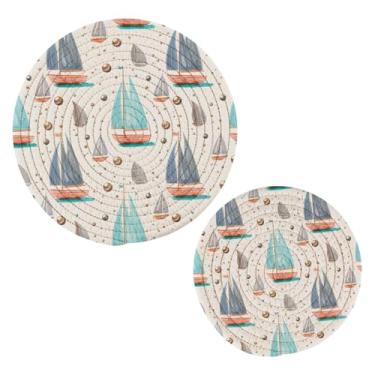 Imagem de Wassud Veleiros fofos trivet para pratos quentes suportes de panela redondos de algodão almofadas quentes elegantes porta-copos decoração de cozinha e acessórios, 2 peças
