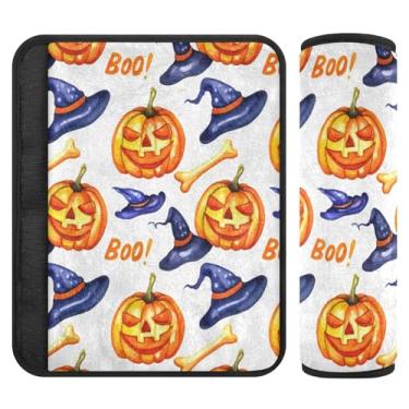 Imagem de Burbuja Capa para cinto de segurança de carro com elementos de Halloween em aquarela, macio, confortável, protetor de cinto de segurança para alça de ombro de assento, 1 par pequeno