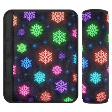 Imagem de Burbuja Capa para cinto de segurança de carro Neon Snowflakes Protetor de cinto de segurança de carro macio confortável para alça de ombro de assento, 1 par médio