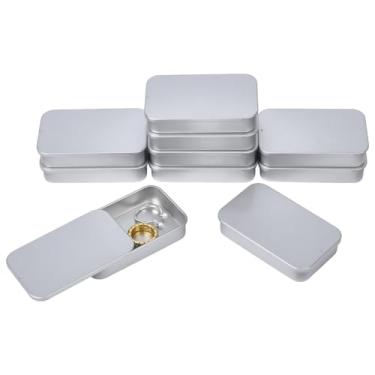 Imagem de HOBBIESAY Caixa de lata retangular, 10 peças, recipientes de lata articulados com tampa, organizador de armazenamento doméstico, mini caixas prateadas portáteis para presentes, biscoitos, estojo