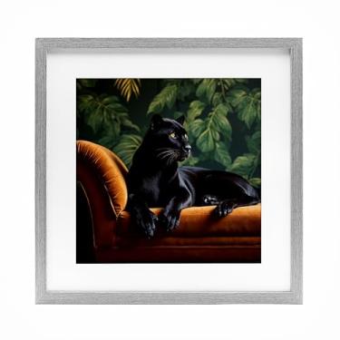 Imagem de Stupell Industries Impressão emoldurada Majestic Panther on Chaise Gray Under Glass, design por Lettered and Lined, 13 x 13