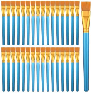 Imagem de 32 pincéis planos de 2,5 cm para pintura acrílica, aquarela, pincel grande de acrílico com alças de madeira para acrílico, aquarela, óleo, artesanato, arte facial e corporal, dourado