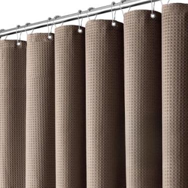 Imagem de Cortina de chuveiro de tecido Inhousolu Waffle Weave, 230 GSM resistente, bainha pesada, 14 ganchos de metal, repelente de água, lavável na máquina, conjunto de cortina de banho de luxo Hotel Spa, 182