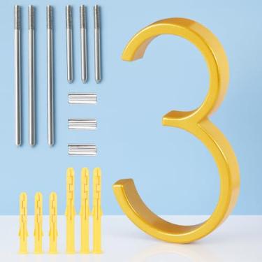 Imagem de Números modernos de casas de 15 cm – números de endereço de liga de zinco resistente com ferragens de montagem totalmente em aço inoxidável – Parafusos extralongos para instalação ultra-segura – À