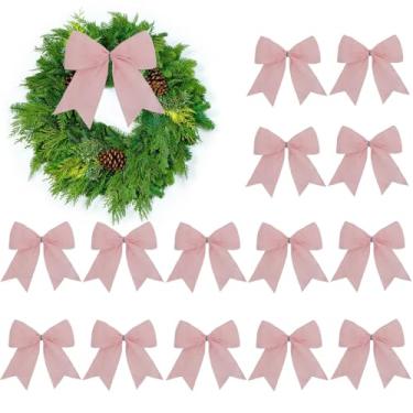 Imagem de SPWOLFRT 15 peças de decorações de laços de veludo de Natal - 15 x 15 cm laço rústico vintage com laço torcido enfeite de laço para guirlanda de árvore de Natal, faça você mesmo, embrulho de