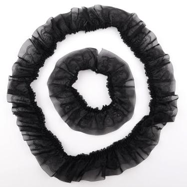 Imagem de KEJNYT Fita de renda preta com babados, 10 jardas, 6 cm de largura, 2 camadas plissadas, fita de renda de chiffon, acabamento elástico, para vestido de costura feito à mão, decoração de fronha, etc