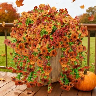 Imagem de NASAMA 2 peças de flores artificiais de seda resistente a raios UV, margaridas realistas, varanda, pátio, vitrine, loja, decoração de jardim, roupa de festival (verde, laranja, marrom)