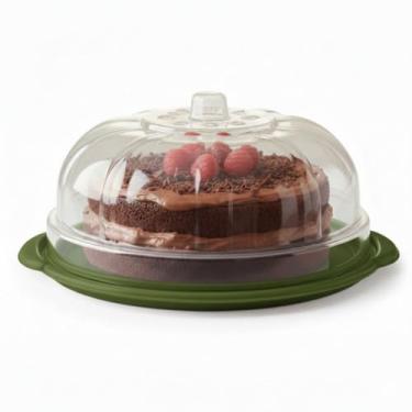 Imagem de Boleira Plástica Grande com Tampa Transparente Gold e Base Colorida – Porta Bolo, Prato para Sobremesas, Tortas e Pudins (Verde Escuro)