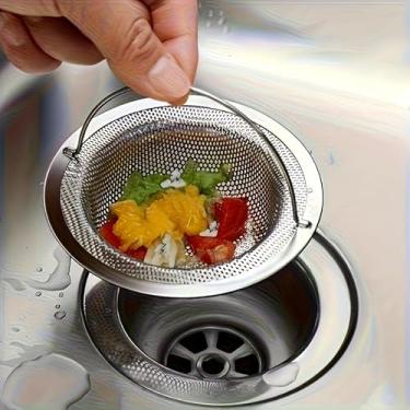 Imagem de 1 filtro de pia de aço inoxidável 201 malha resistente antiferrugem com alça para filtro de pia de cozinha, protetor de drenagem fácil de limpar, prateado