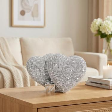 Imagem de Shlinnuo Estatueta decorativa de coração duplo estátua romântica brilhante com mini caixa de presente perfeita para o dia dos namorados, aniversário ou presente de casamento para ela 15,5 cm de