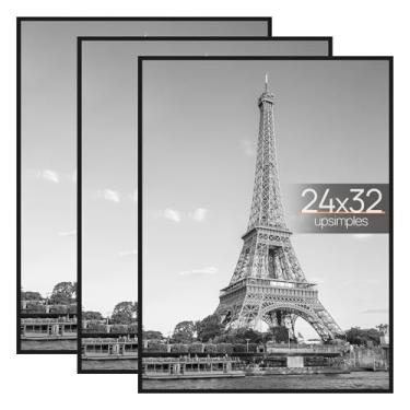 Imagem de upsimples Moldura para pôster de 61 x 81 cm, preta, pacote com 3, molduras à prova de arranhões 61 x 81 cm, para galeria de fotos - tiras deslizantes, montagem na parede horizontal ou vertical