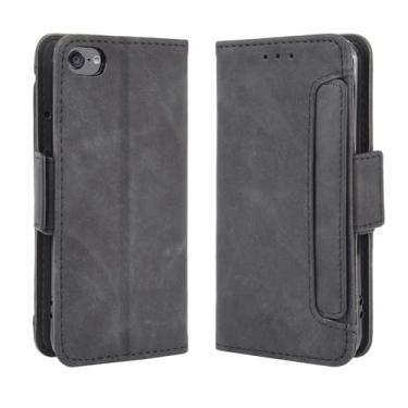 Imagem de Capa para iPod touch 6,Retro magnético Flip Case,Design de carteira de couro PU com slots de cartão removíveis -Black