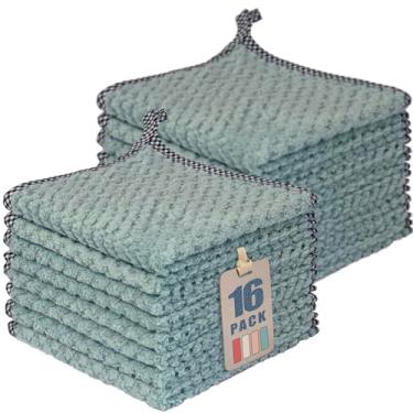 Imagem de AIWIWH Toalhas de prato com laço para pendurar, panos de limpeza de microfibra de veludo coral, super absorventes e de secagem rápida, panos de prato reutilizáveis sem fiapos para cozinha, pratos de