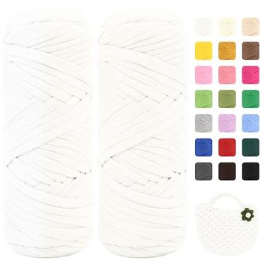 Imagem de Maxee Pacote com 2 fios de camiseta premium (200 g/75 m cada), linha de fita macia para crochê e tricô - cor intensa e fácil de cuidar