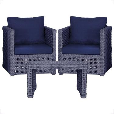 Imagem de Mesa E 2 Poltronas Madri Corda Náutica Estofado 10 Trama Azul