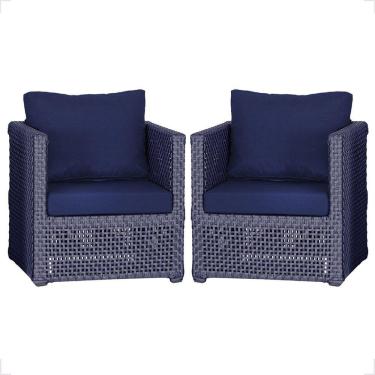 Imagem de 2 Poltronas Madri Alumínio Corda Náutica Estofado 10 Trama Azul