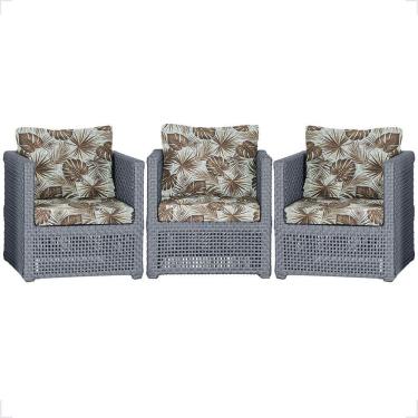 Imagem de 3 Poltronas Madri Alumínio Corda Náutica Estofado 6 Trama Prata