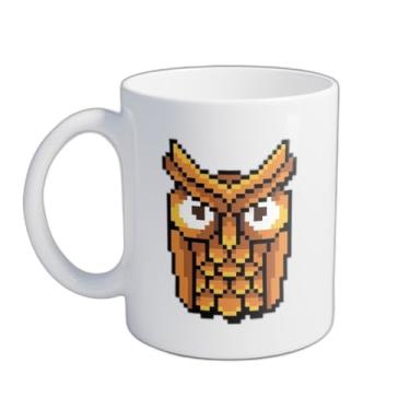 Imagem de Caneca Xícara de Café Porcelana 300ml Arte Pixelada Coruja