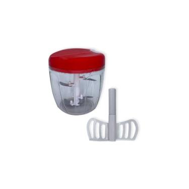 Imagem de Processador de Alimentos Manual 2 em 1, 5 Lâminas Inox, 900ml, com Mixer Batedor, Plástico e Metal, 13cm x 19cm