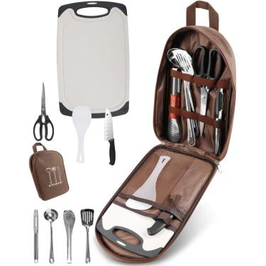 Imagem de Kit 8 Churrasco Portátil, Kit Churrasco com Tabua, Organizador de Utensílios de Cozinha de Acampamento, Adequada para Utensílios de Cozinha para Churrasco e Acampamento, Conjunto de Cozinha e Viagem