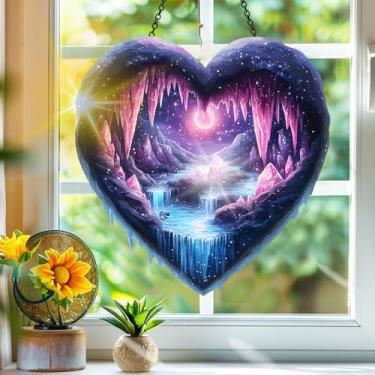 Imagem de Apanhador de sol de acrílico colorido, decoração de janela pendurada em caverna de cristal, arte de parede de arco-íris, para varanda, interior e exterior, jardim, enfeites de Natal, decoração 19 x 19