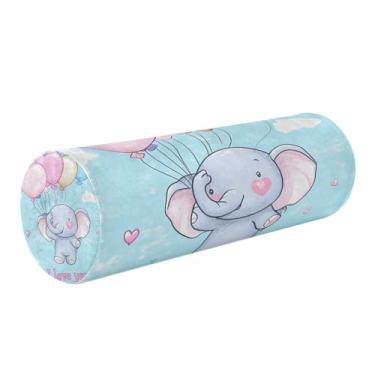 Imagem de Wassud Travesseiro de pescoço com balão de coração fofo de elefante para viagem, travesseiro cervical redondo de espuma viscoelástica para alívio da dor no ombro e pescoço