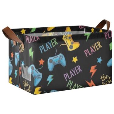 Imagem de Cestos de organização grandes para armazenamento de armário, cesta para brinquedos de cachorro para armazenamento e organização de quarto, 47 x 29 x 25 cm, controles de jogos coloridos, pacote com 2