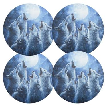 Imagem de Jogo americano Wolf Moon Blue 38 cm, tapete de mesa de PVC, 4 jogos americanos para mesa à prova de calor