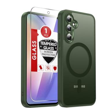 Imagem de LeYi Capa de telefone para Galaxy A54-5G: Capa compatível com Samsung Galaxy A54 5G com protetor de tela, carregamento sem fio, fosco, translúcido, macio e à prova de choque, fundo para A 54, verde