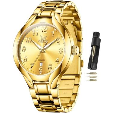 Imagem de OLEVS Relógio masculino de aço inoxidável, mostrador grande, analógico, fácil de ler, relógios masculinos à prova d'água de luxo, relógio masculino dourado, gold men watch, relógio masculino