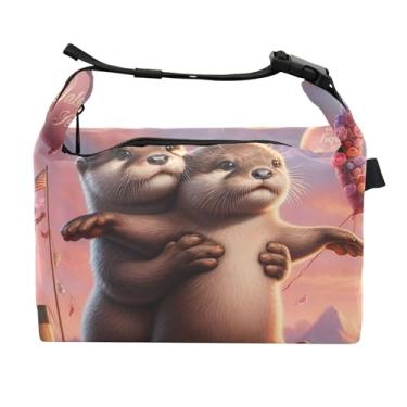 Imagem de TSENQUE Otters Romântico Titanic Love Ship Lancheira Feminina Isolada para Trabalho Reutilizável Adulto Lancheira com Alça de Ombro Ajustável