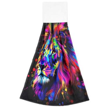 Imagem de Toalhas de mão de outono de tinta colorida leão com laço para pendurar toalha de chá de forno altamente absorvente bonito toalha de cozinha conjunto decorativo de 2, 18,2 x 14 polegadas