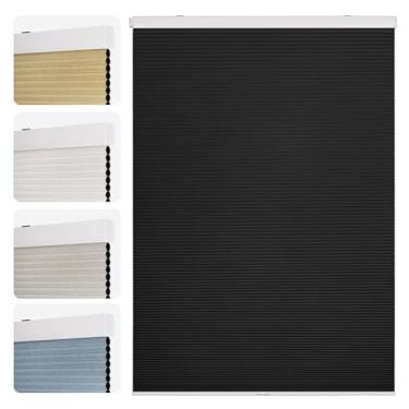 Imagem de ZELUNA Persianas de favo de mel pretas 78,7 cm L x 122 cm A, sem fio, sem broca, blecaute - isolamento térmico, proteção UV, privacidade, escurecimento do ambiente