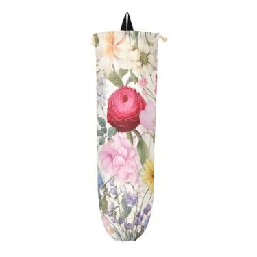Imagem de Dispensador de sacola de compras em aquarela floral e floral, organizador de sacolas para armazenamento de sacolas plásticas de cozinha, organizador de dispensador de sacolas plásticas