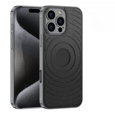Imagem de Para iPhone 16 Capa de telefone magnética galvanizada para iPhone 16 Plus 16 Pro Max Capa protetora de couro, preta, para iPhone 16 Pro Max