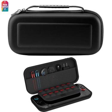 Imagem de Case Compatível Com Nintendo Switch 2, Estojo de Proteção EVA com Alça de Mão, Preto, Bolsa de Transporte com Espaço para 10 Cartões, 30,5 x 14,5 x 6 cm