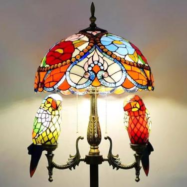Imagem de Luminária de chão Tiffany com decoração natalina, libélulas, papagaios, rosas e uvas [5 lâmpadas][40,6 cm L x 165,1 cm A] Luminária de leitura de vitral para sala de estar, quarto, escritóri