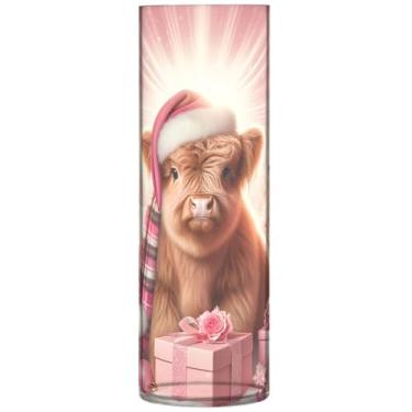Imagem de Vasos cilíndricos decorativos para flores de Natal highland vaca rosa vaso redondo bonito personalizado floral decoração de outono para quarto, 30 cm x 9,9 cm