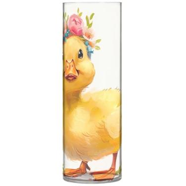 Imagem de Coroa de flor de pato amarelo, vasos altos para flores, vasos cilíndricos para centros de mesa, decoração estética de banheiro, 30 cm x 9,9 cm