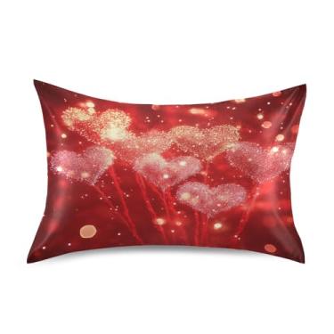 Imagem de Blueangle Fronha de cetim refrescante para cabelo e pele, capa de travesseiro de fogos de artifício do dia dos namorados, tamanho Queen 50,8 x 76,2 cm com fecho de envelope (551)