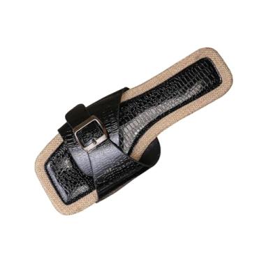 Imagem de Sandália feminina moderna com fivela confortável para praia plus size primavera verão casual, Preto, 34