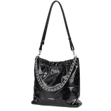 Imagem de LA FESTIN Bolsa transversal de couro dividida para mulheres, bolsas femininas elegantes para trabalho, festas e uso diário, Preto enferrujado